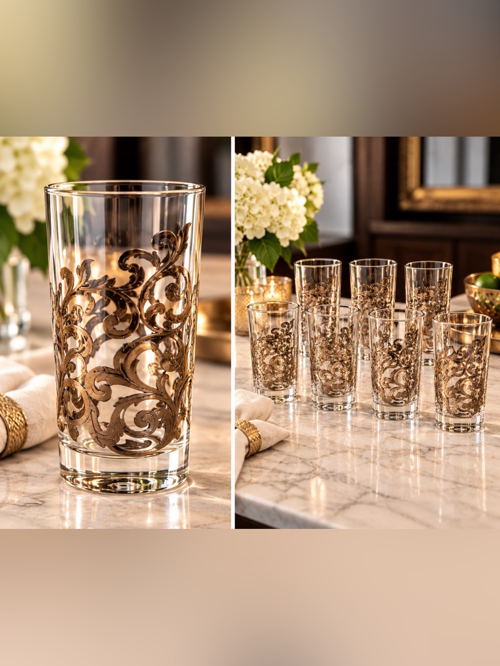 8 Libbey PLATINUM SCROLL Orsini Collins Tumbler Glasses 12 Oz MCM Glassware